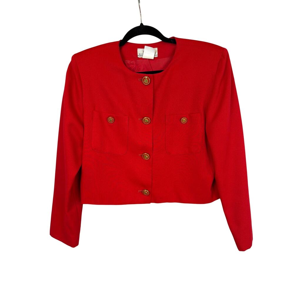 Vintage Petite Illustrations Red Button Up Cropped Jacket Size 12 MEDIUM